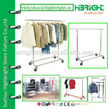 telescopic hanging bar four wheeled apparel display rack garment rack